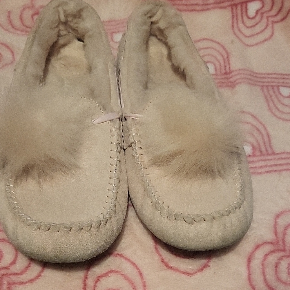 UGG Blush Pink Pom-Pom Women's Moccasin Slippers - Picture 6 of 7